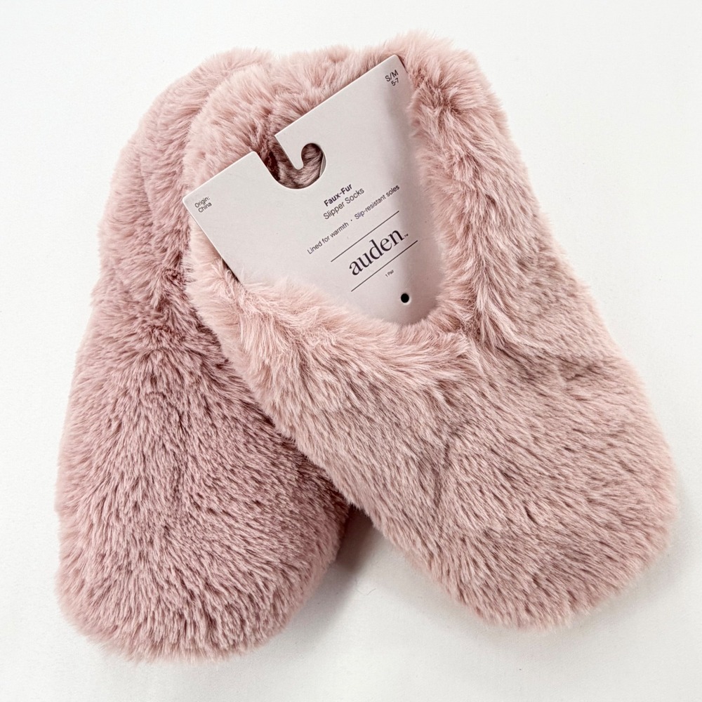 Auden Women's Pink Faux Fur Slipper Socks S/M 5-7 NWT Cozy Plush
